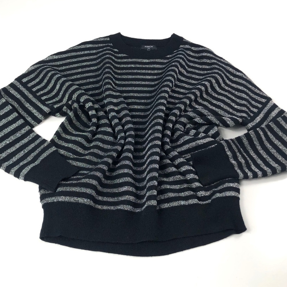 Nordstom FRNCH Black Silver Striped Sweater M/L